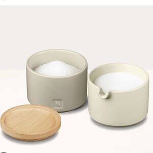 NEW Nespresso Ceramic Sugar and Creamer Set in Cream with Bamboo Lid